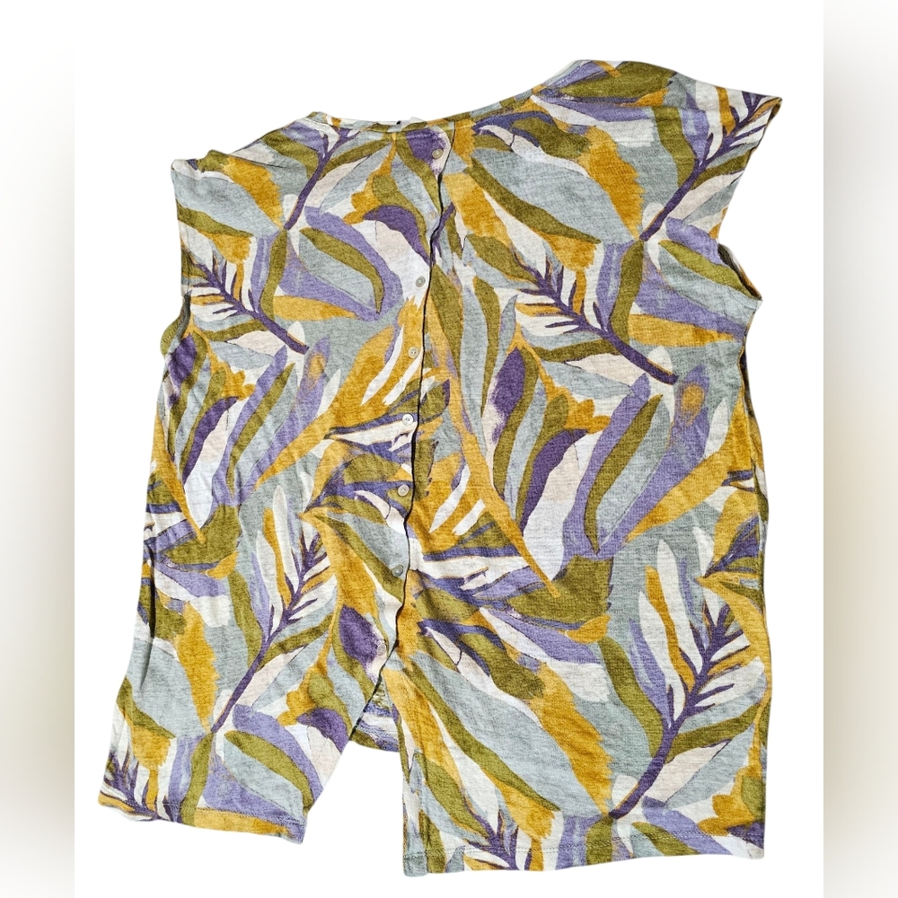 Rachel Zoe Women 100% Linen Boho Multicolor Leaf Print Tunic Top Size XL - Picture 4 of 7